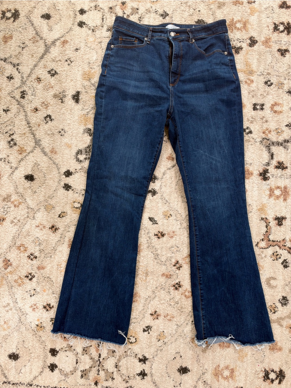 LOFT Dark Blue Flare Jeans with Raw Hem